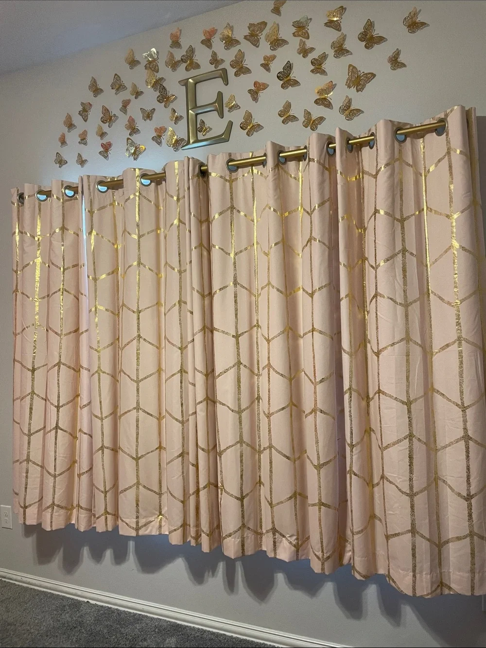 Luxe Geometric Gold-Accent Pink Grommet Curtains